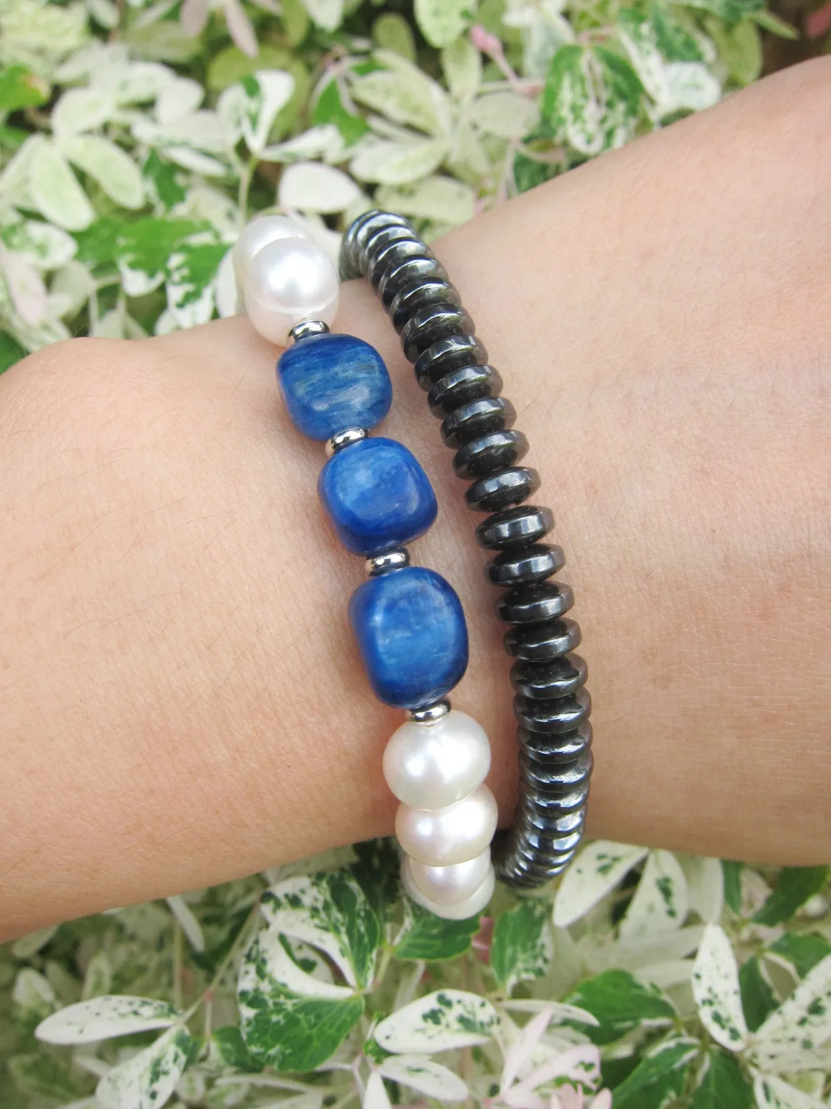 Bora Bora Freshwater Pearl and Blue Kyanite Bracelet