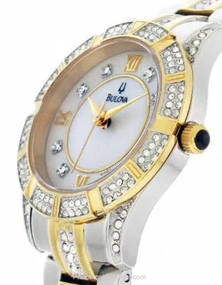 Bulova Ladies Crystal Two-Tone Sport Watch - White Mother-of-Pearl Dial