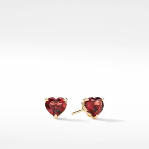 Cable Collectibles® Heart Stud Earrings in 18K Yellow Gold with Garnet