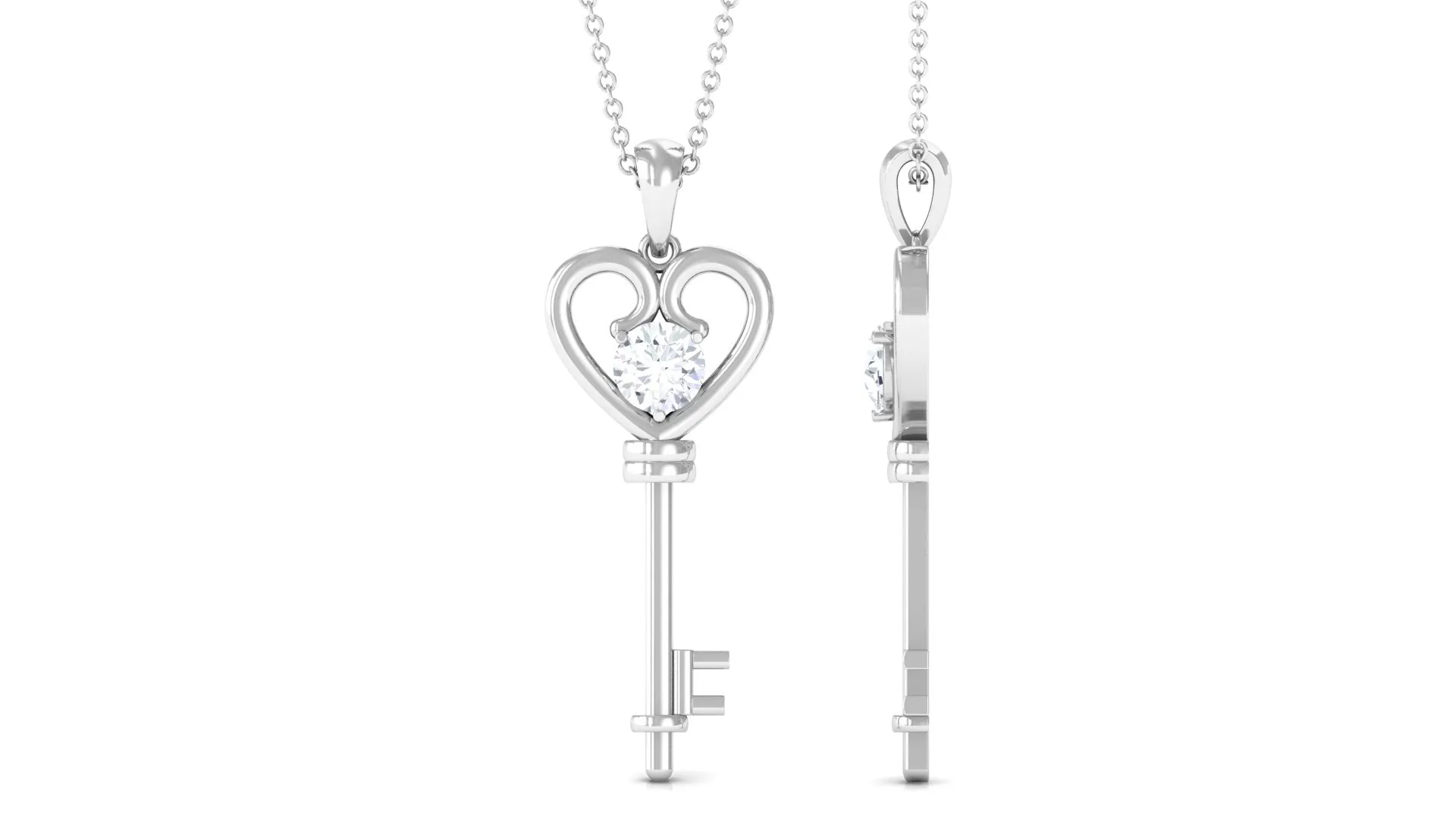 Certified Moissanite Heart Key Pendant Necklace