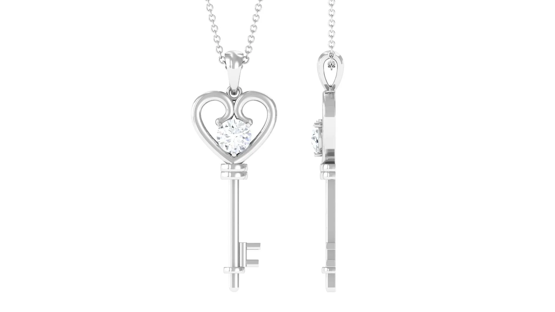 Certified Moissanite Heart Key Pendant Necklace