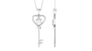 Certified Moissanite Heart Key Pendant Necklace