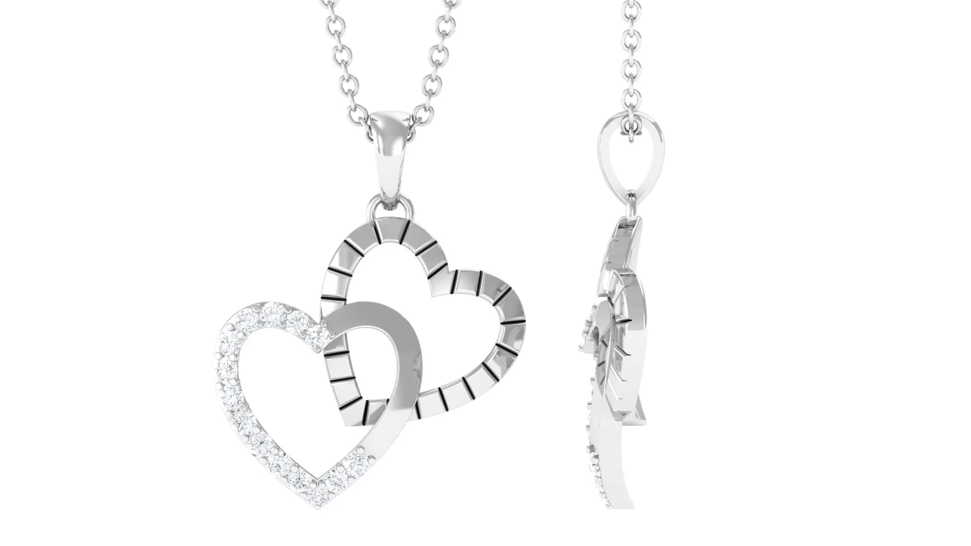 Certified Moissanite Twin Heart Pendant Necklace