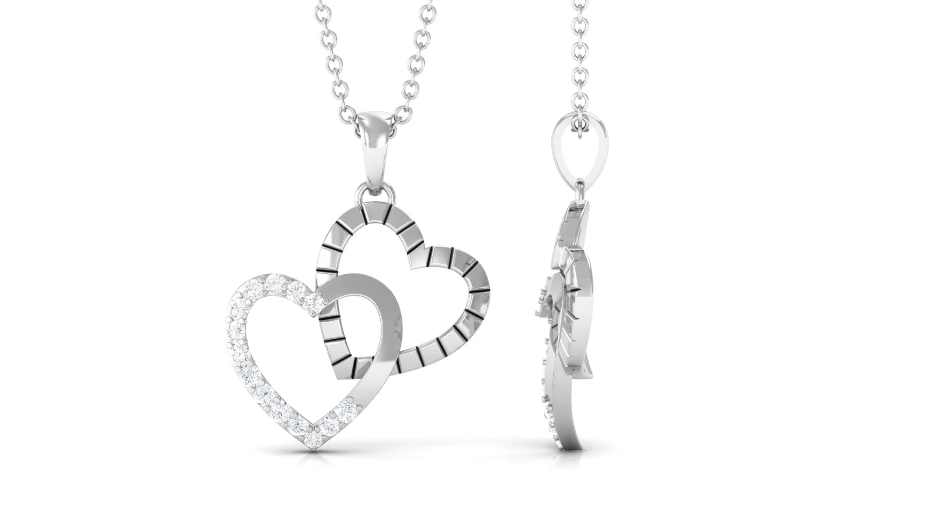 Certified Moissanite Twin Heart Pendant Necklace