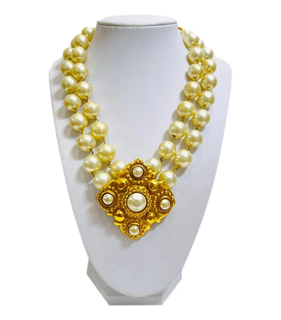 Chanel 1980's Vintage Pearl & 24k Gold Plated Necklace