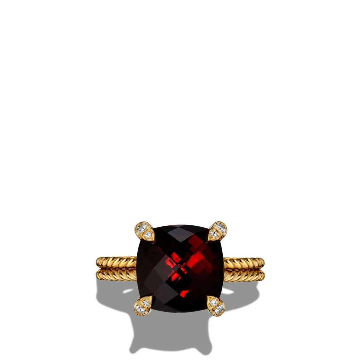 Chatelaine Ring with Garnet and Diamonds in 18K Gold