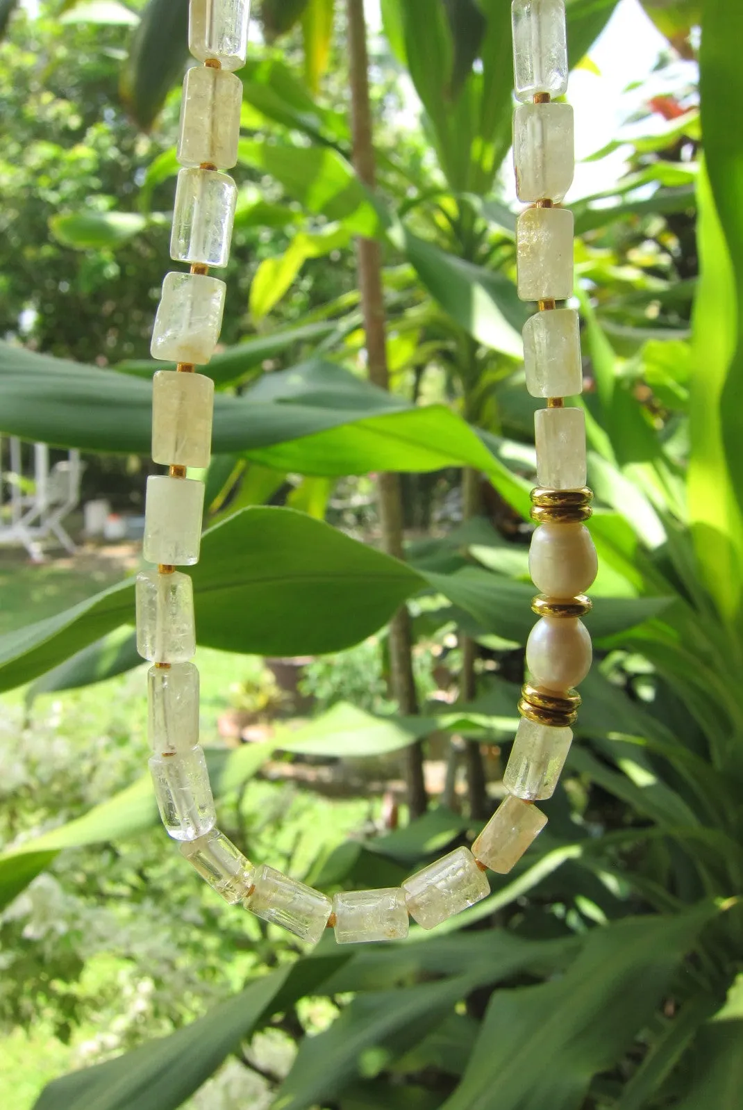 Citrine Quartz and Baroque Freshwater Pearl Statement Necklace