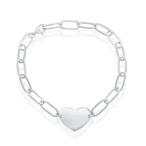 Classic Women's Bracelet - Sterling Silver Polished Heart Paperclip | S-5127