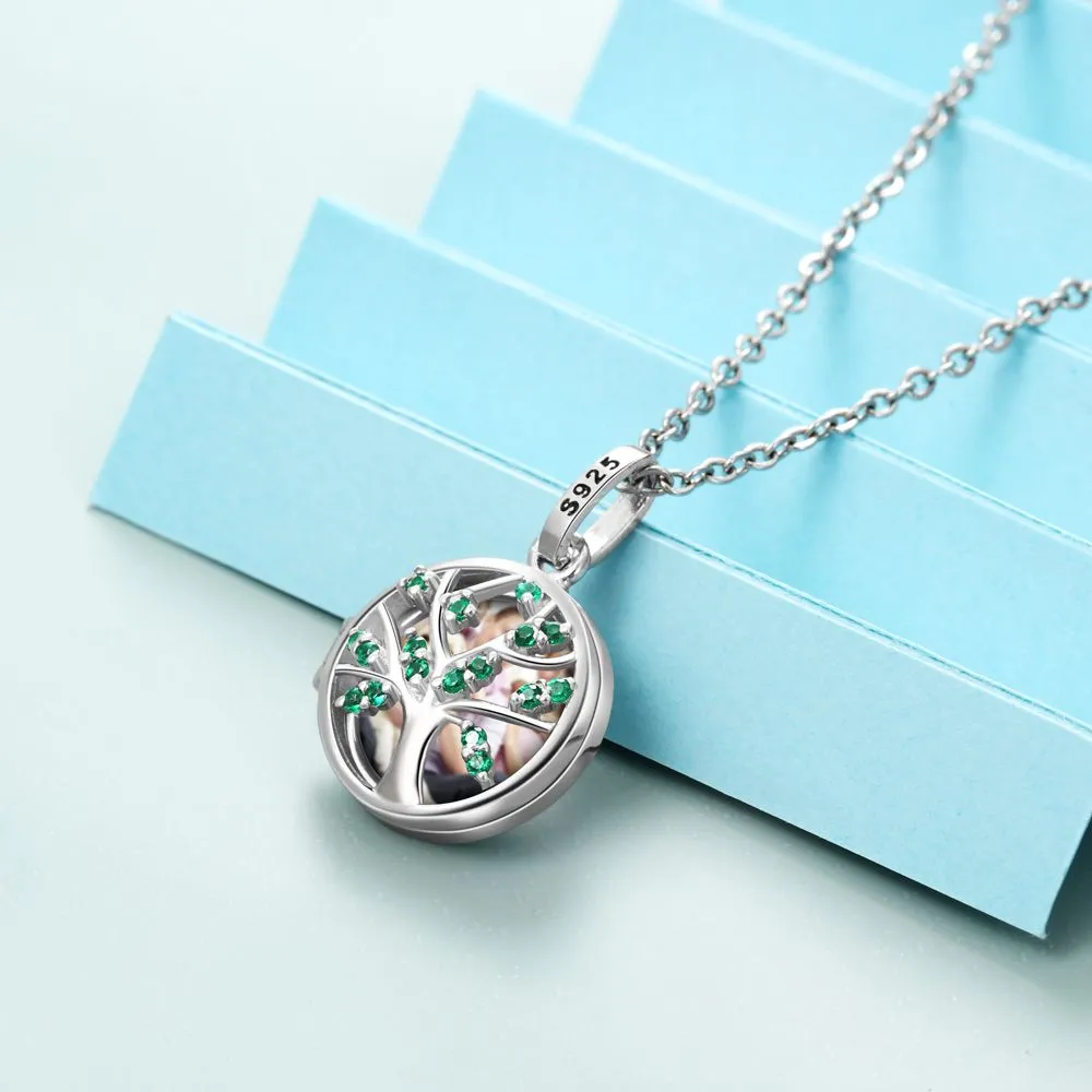 CNE103624 - Personalized Photo Tree Locket Necklace, 925 Sterling Silver