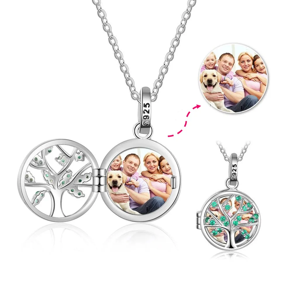 CNE103624 - Personalized Photo Tree Locket Necklace, 925 Sterling Silver