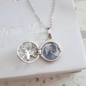 CNE103624 - Personalized Photo Tree Locket Necklace, 925 Sterling Silver