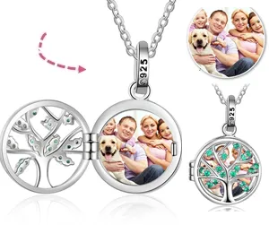 CNE103624 - Personalized Photo Tree Locket Necklace, 925 Sterling Silver