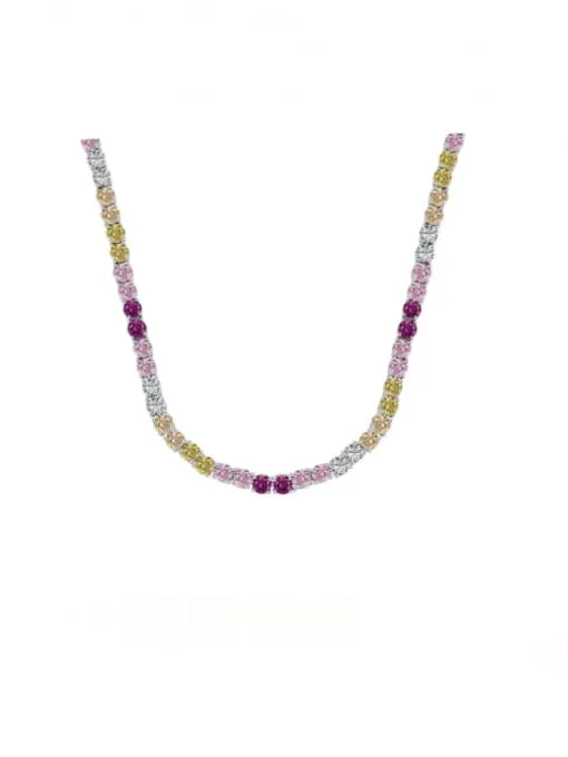 Colorful Tennis Choker Necklace, Round Zircon 925 Sterling Silver Short Luxury Statement Necklace