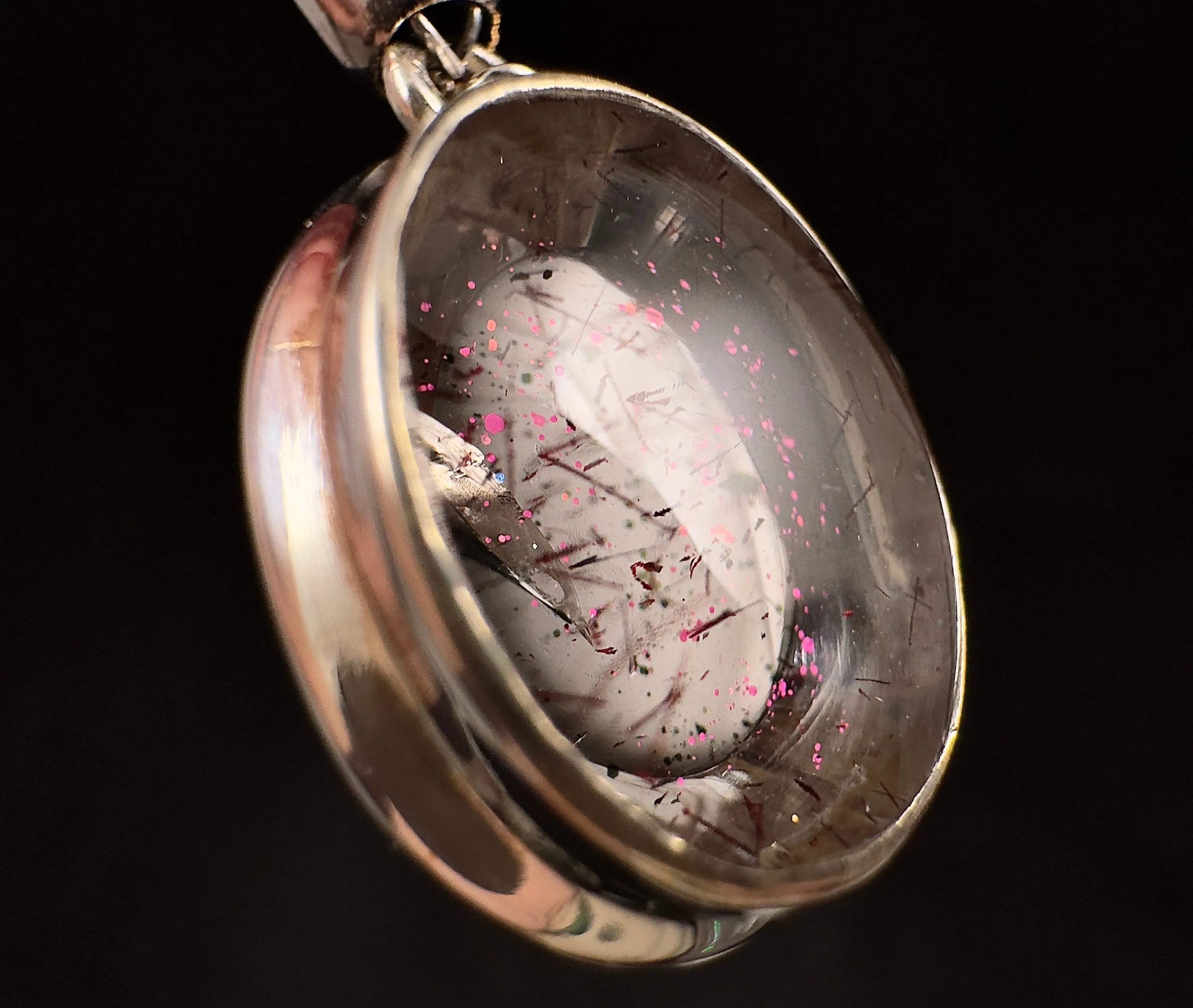 COVELLITE Crystal Pendant - Rare Pink FIRE QUARTZ Crystal with a Polished Finish Set in an Open Back Sterling Silver Bezel, 53865