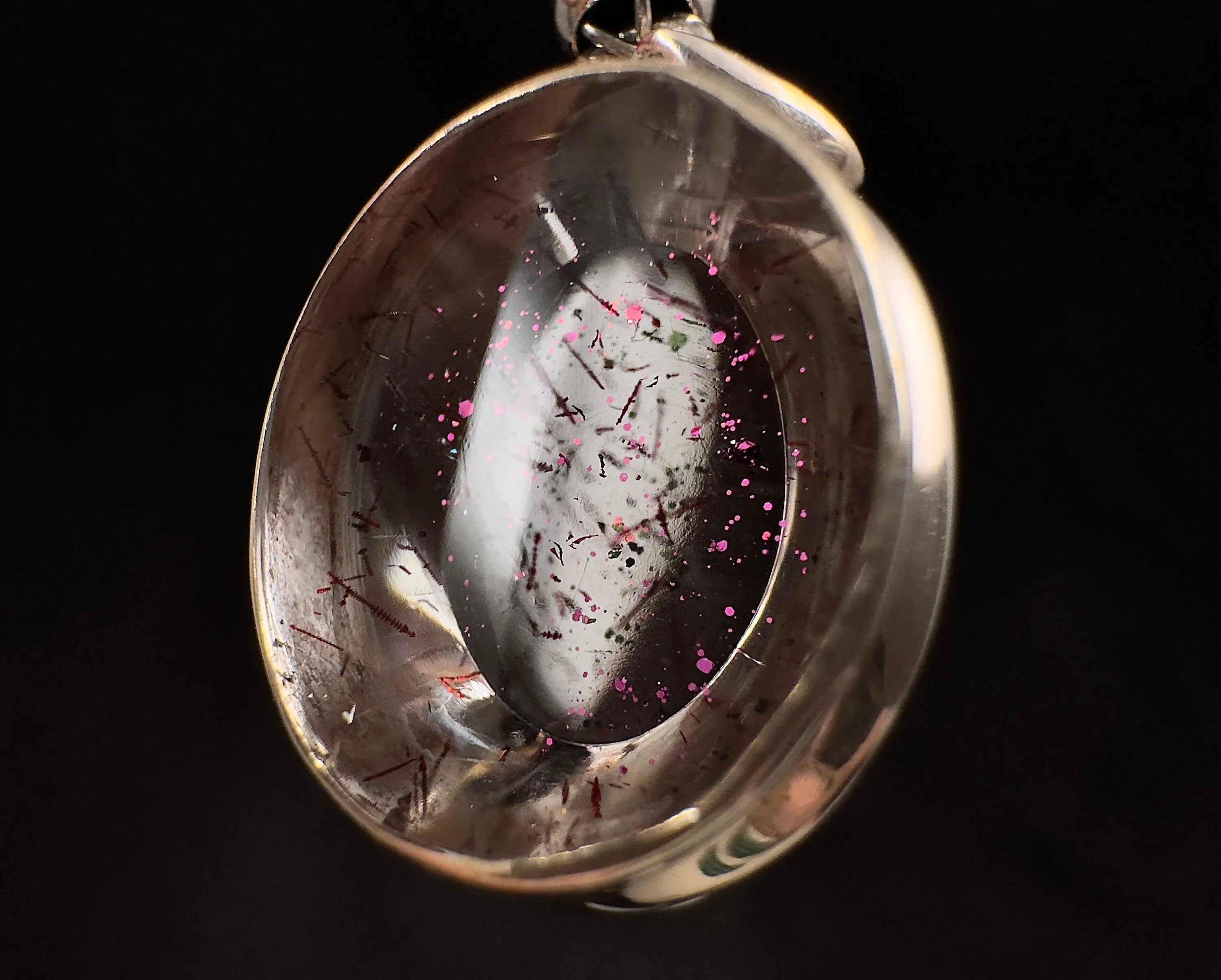 COVELLITE Crystal Pendant - Rare Pink FIRE QUARTZ Crystal with a Polished Finish Set in an Open Back Sterling Silver Bezel, 53865