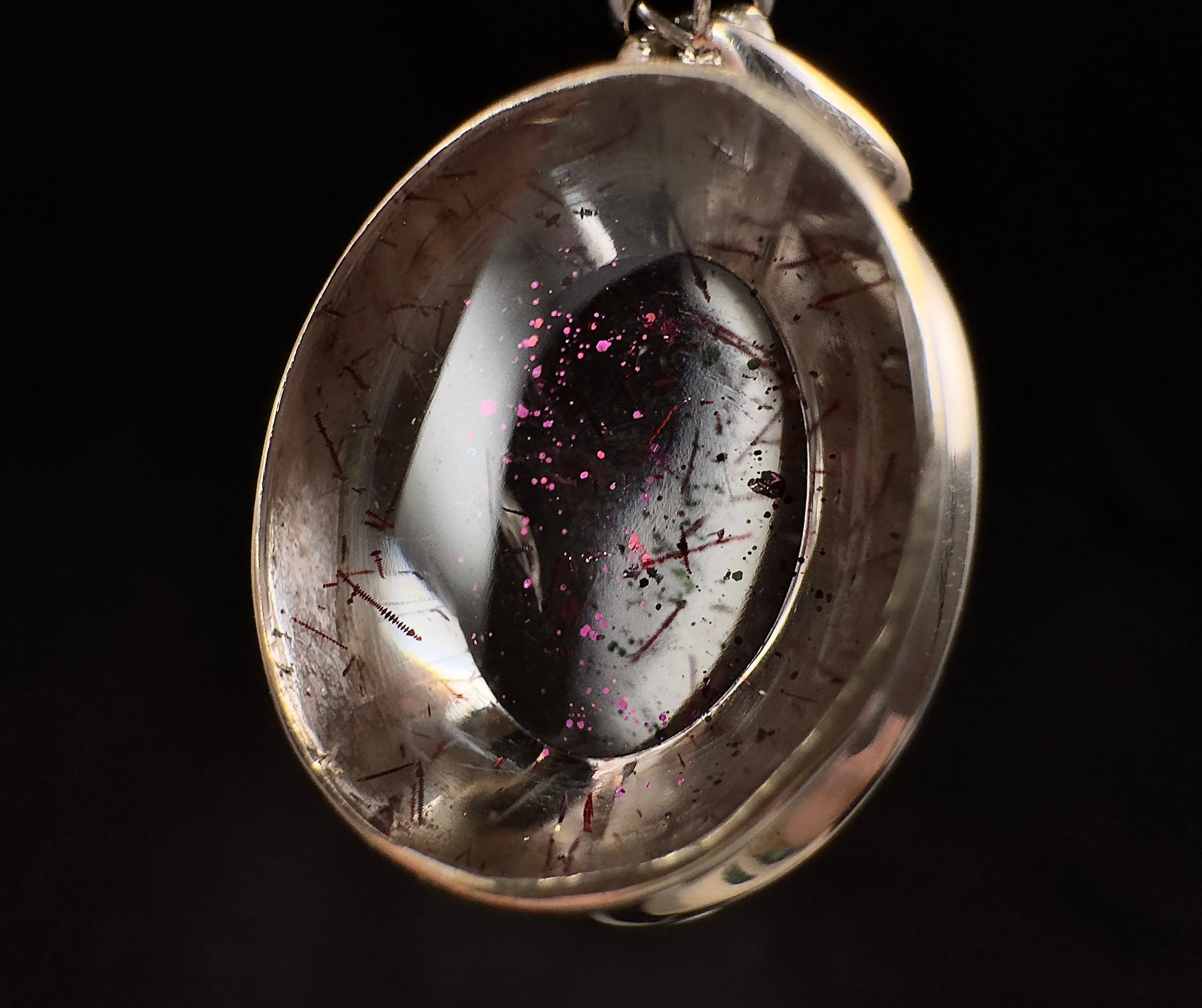 COVELLITE Crystal Pendant - Rare Pink FIRE QUARTZ Crystal with a Polished Finish Set in an Open Back Sterling Silver Bezel, 53865