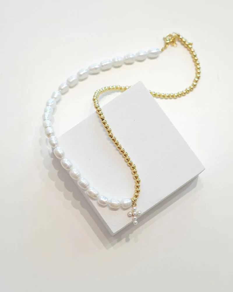 Cross Fresh Water Pearl Gold Plated Necklace