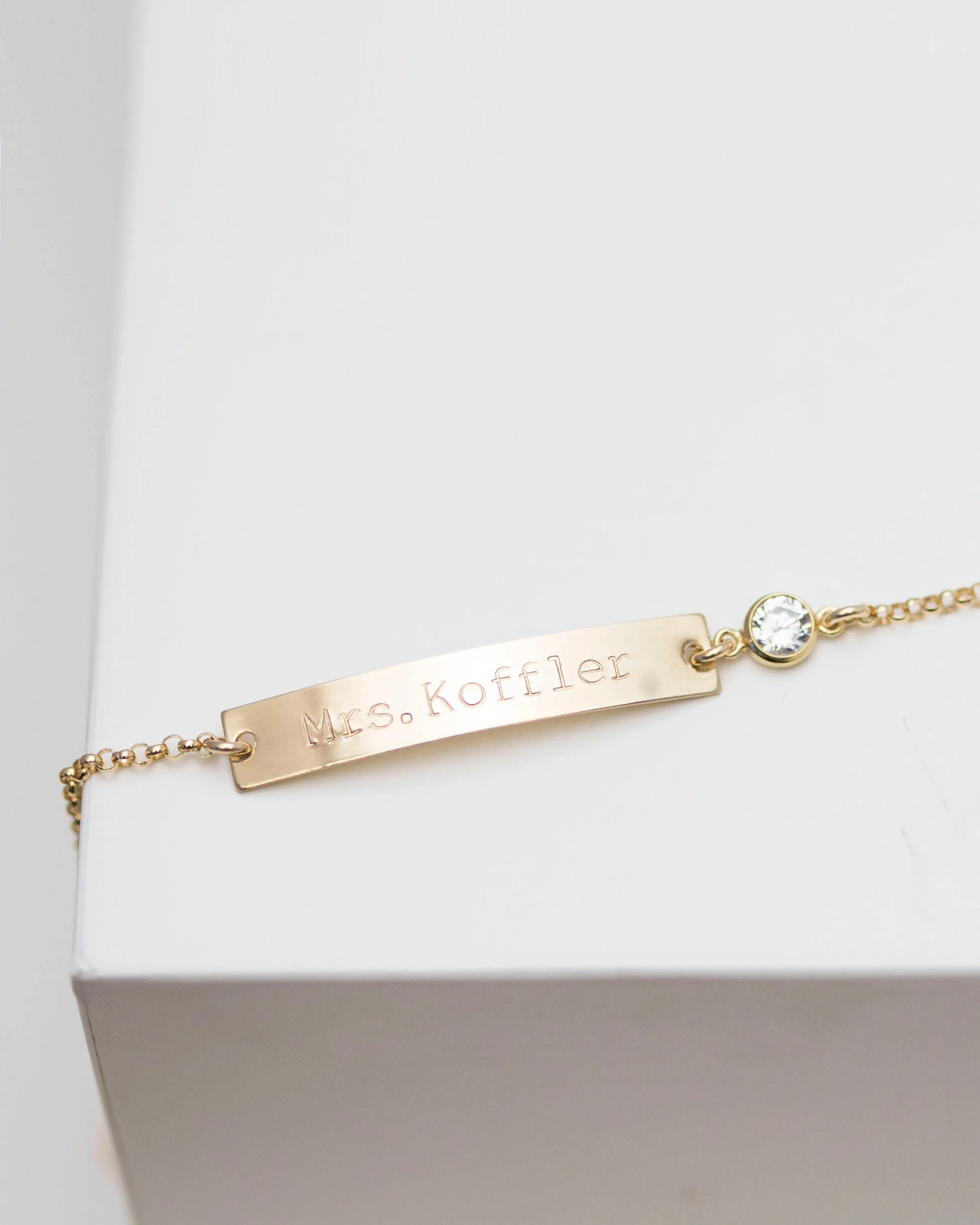 CZ Name Plate Bracelet with Custom Engraving