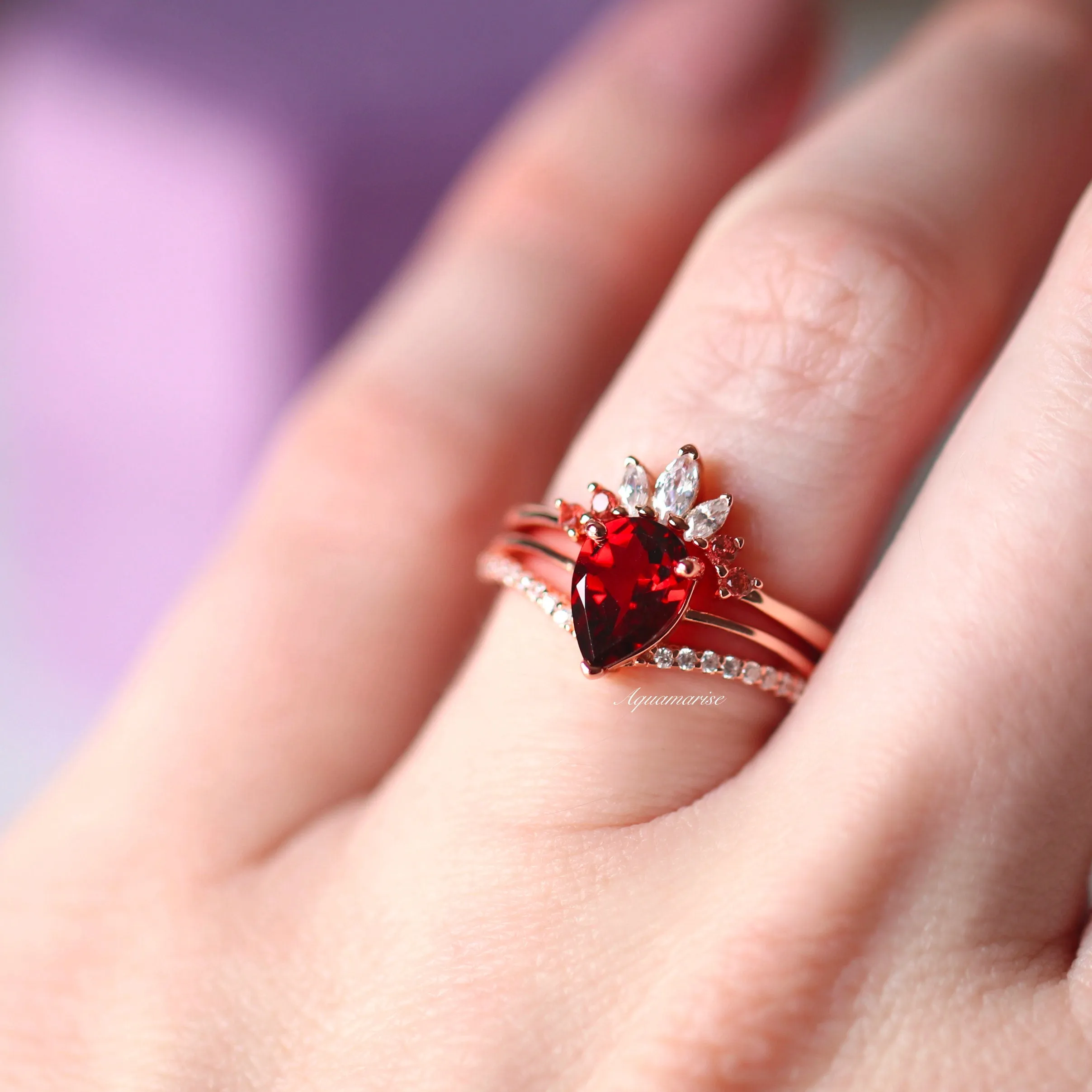 Dakota Garnet Ring Set- 14K Rose Gold Vermeil