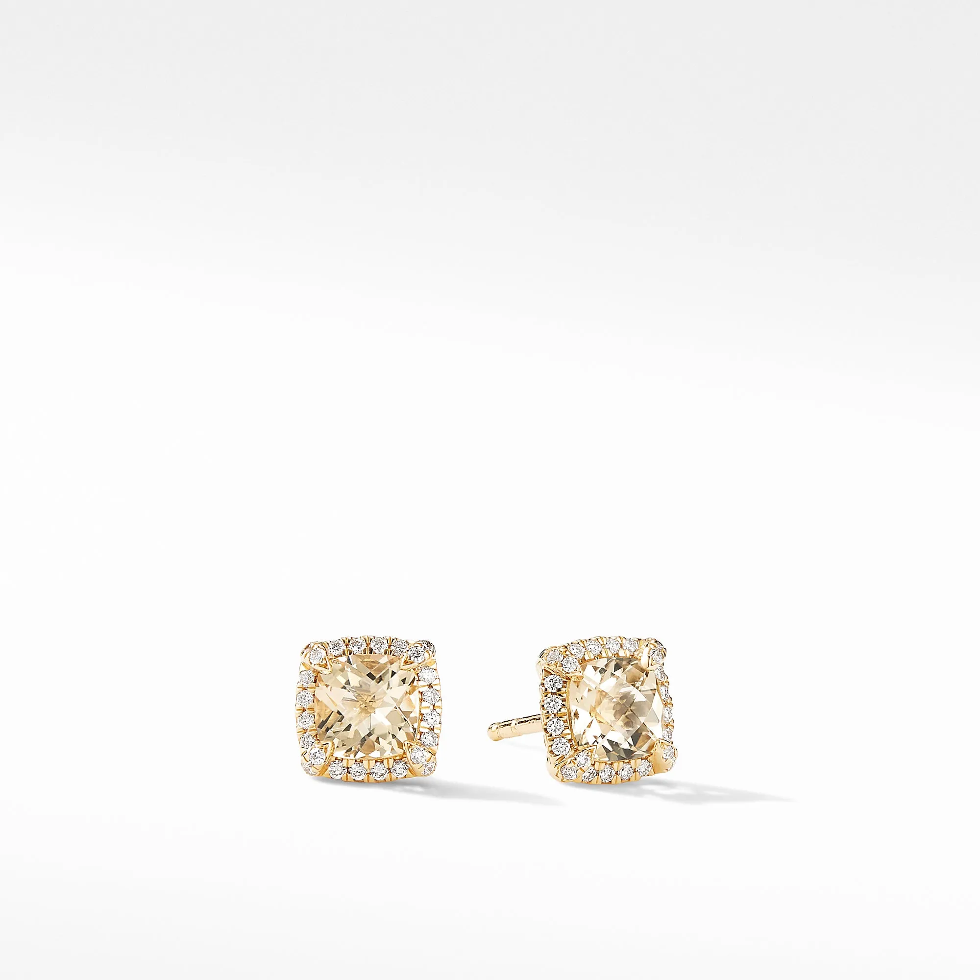 David Yurman Chatelaine Pave Bezel Stud Earrings in 18K Yellow Gold with Champagne Citrine