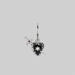 DEVOTION. Black Heart & Sword Hoop Earrings - Silver