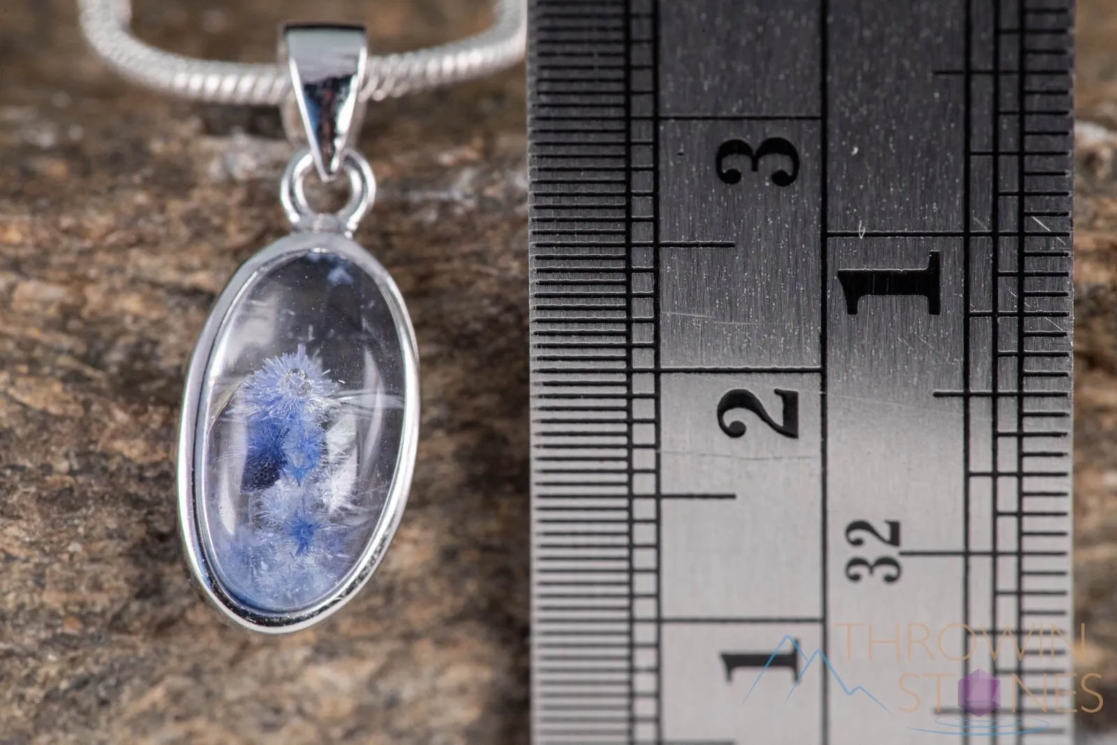 DUMORTIERITE in QUARTZ Crystal Pendant - Sterling Silver, Oval - Handmade Jewelry, Healing Crystals and Stones, J1509