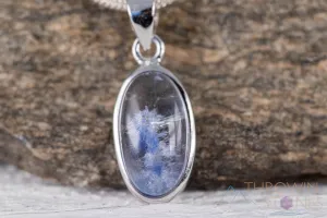 DUMORTIERITE in QUARTZ Crystal Pendant - Sterling Silver, Oval - Handmade Jewelry, Healing Crystals and Stones, J1509