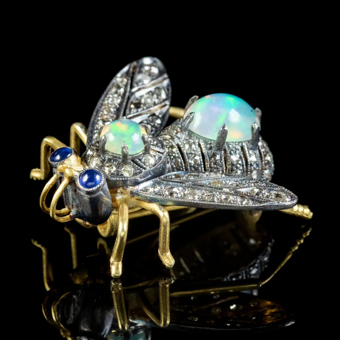 Edwardian Style Opal Diamond Sapphire Bee Brooch Silver 18ct Gold