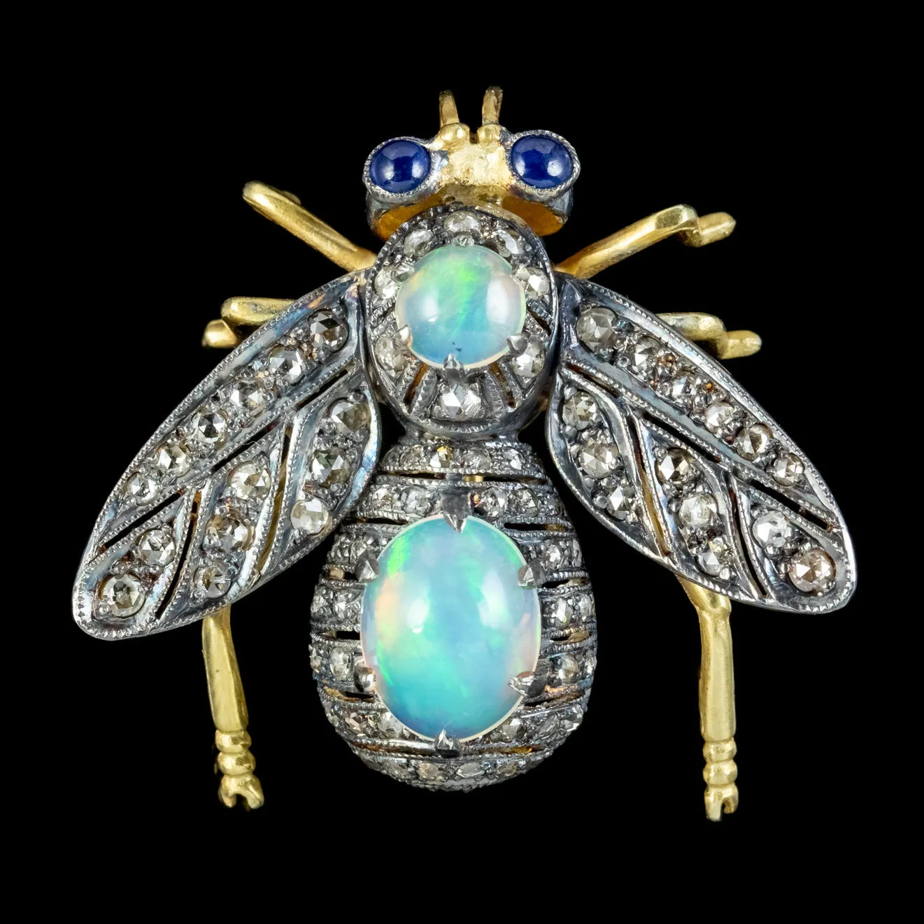 Edwardian Style Opal Diamond Sapphire Bee Brooch Silver 18ct Gold