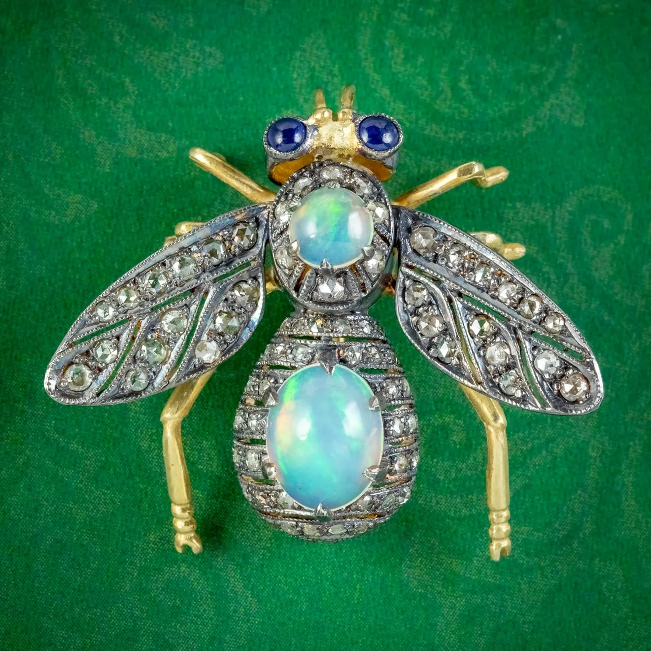 Edwardian Style Opal Diamond Sapphire Bee Brooch Silver 18ct Gold