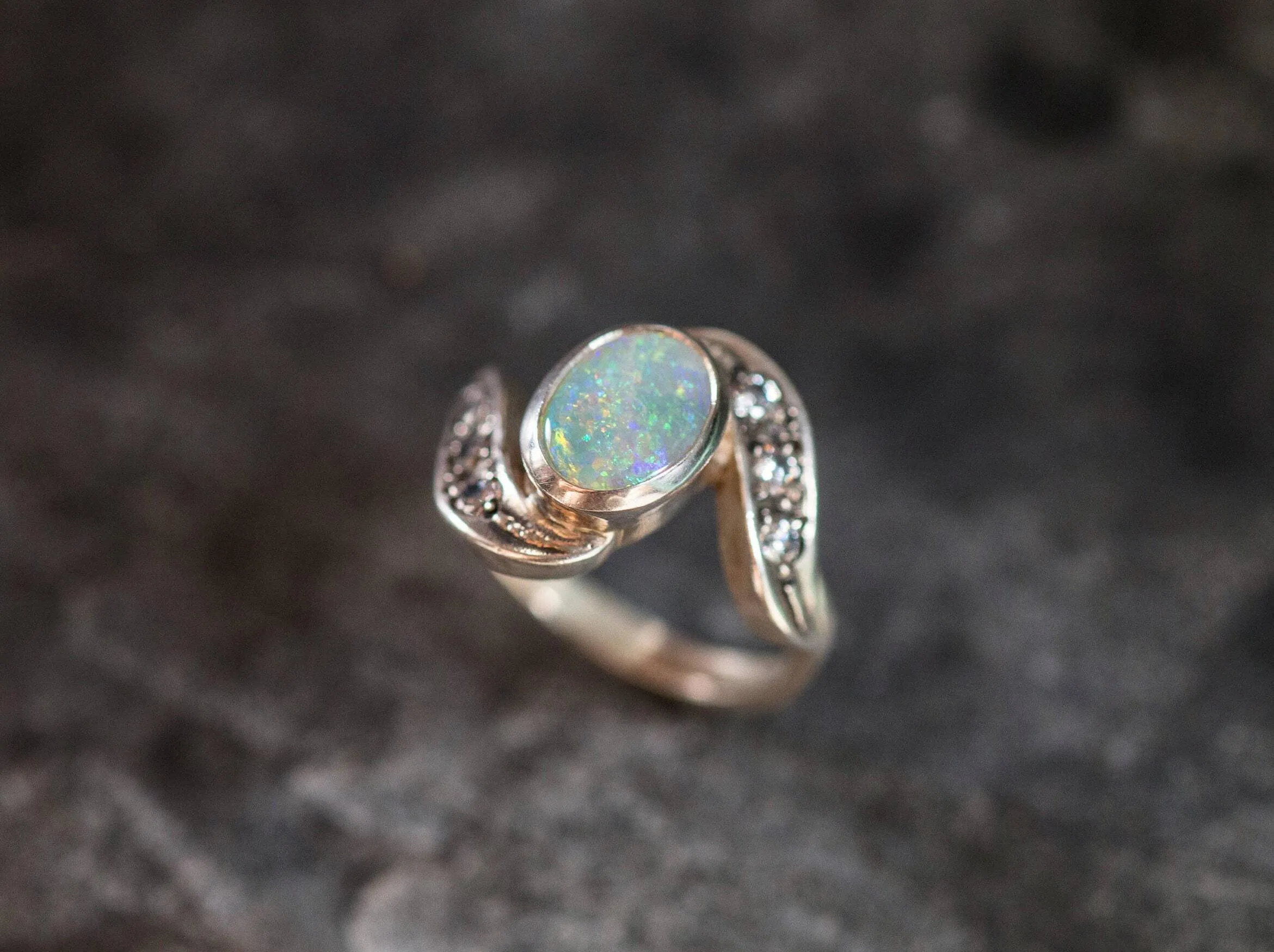 Elegant Opal Ring - White Bezel Ring - Opal Engagement Ring