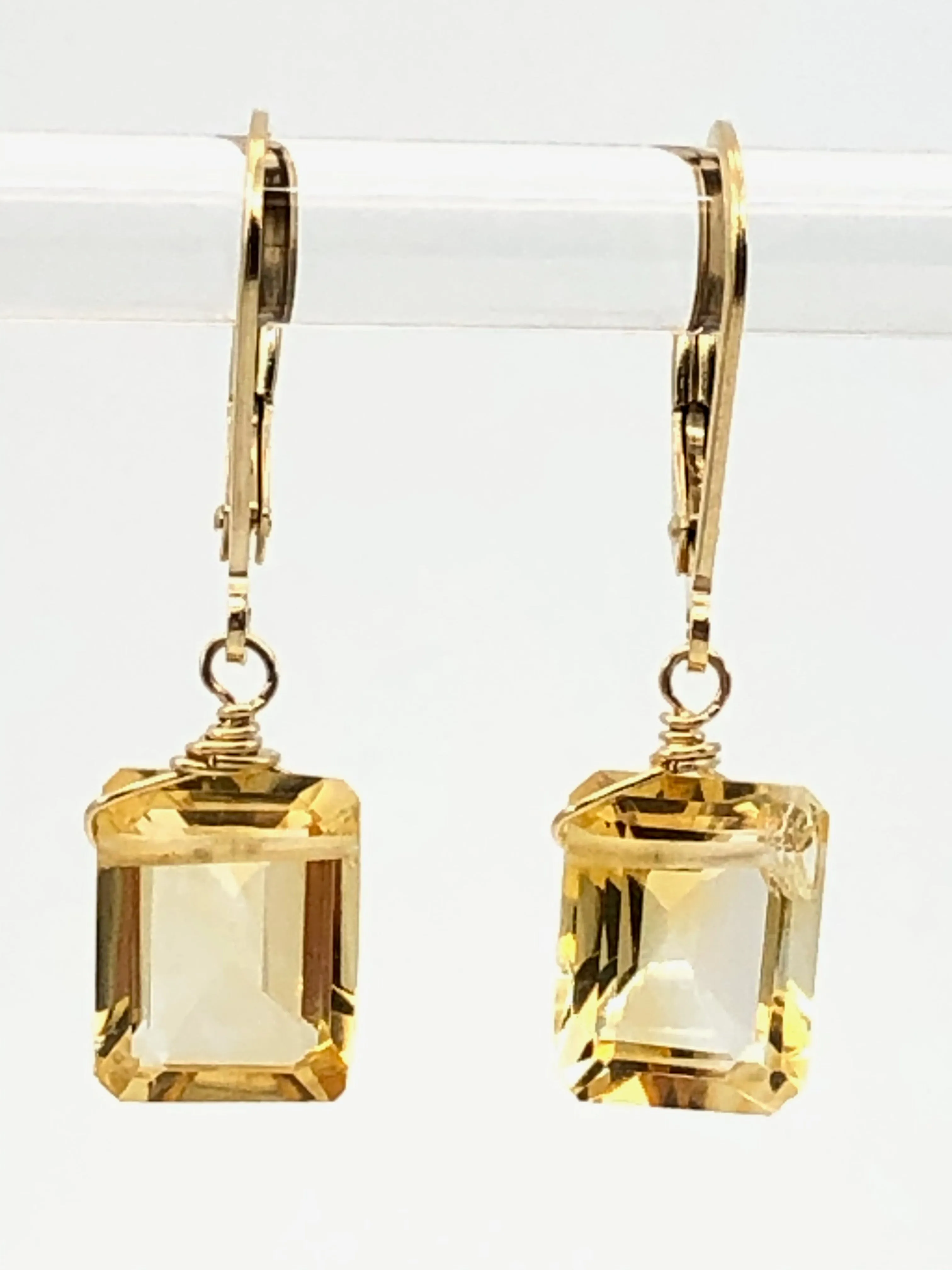 Emerald cut Citrine earrings silver