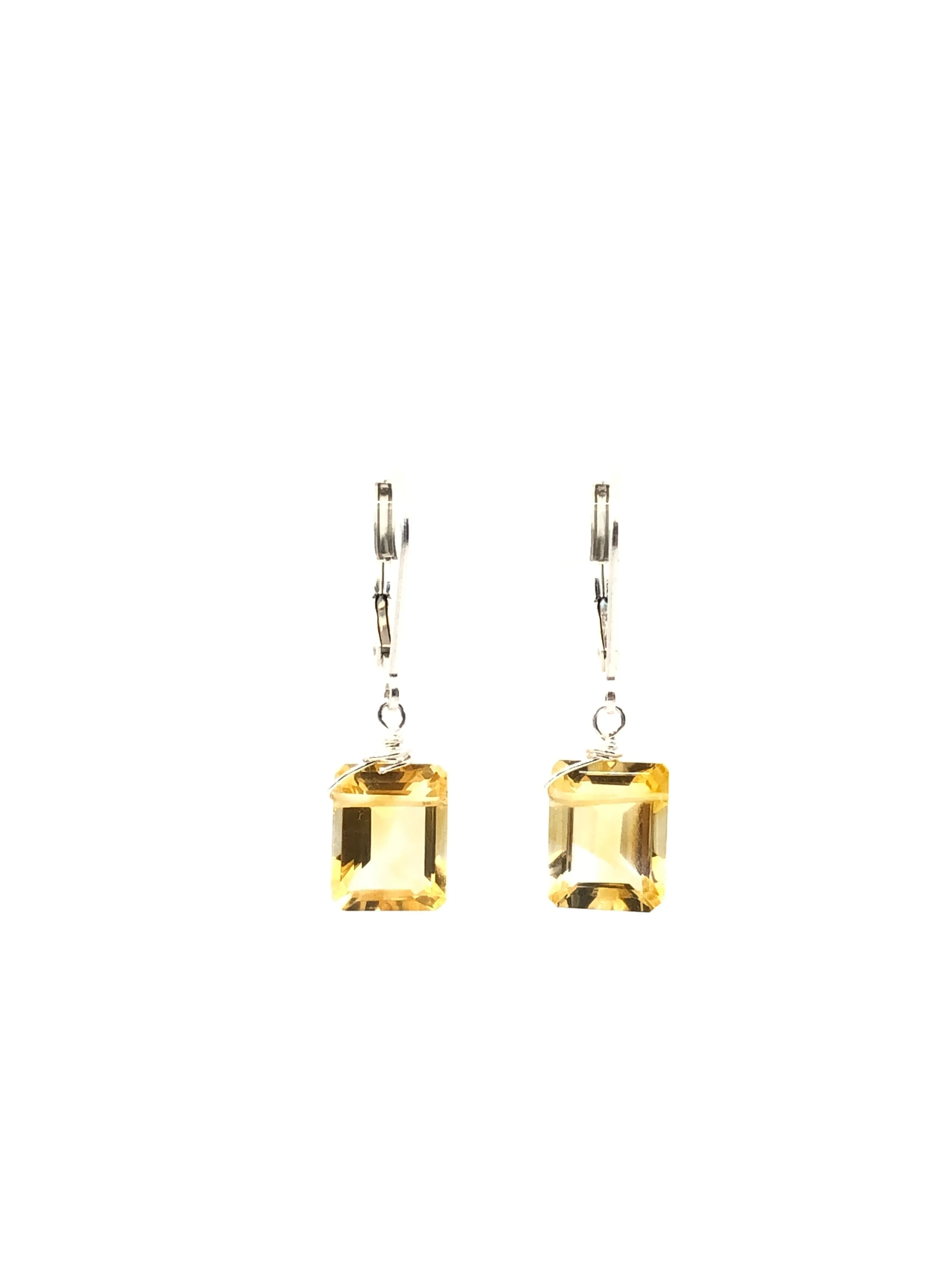 Emerald cut Citrine earrings silver