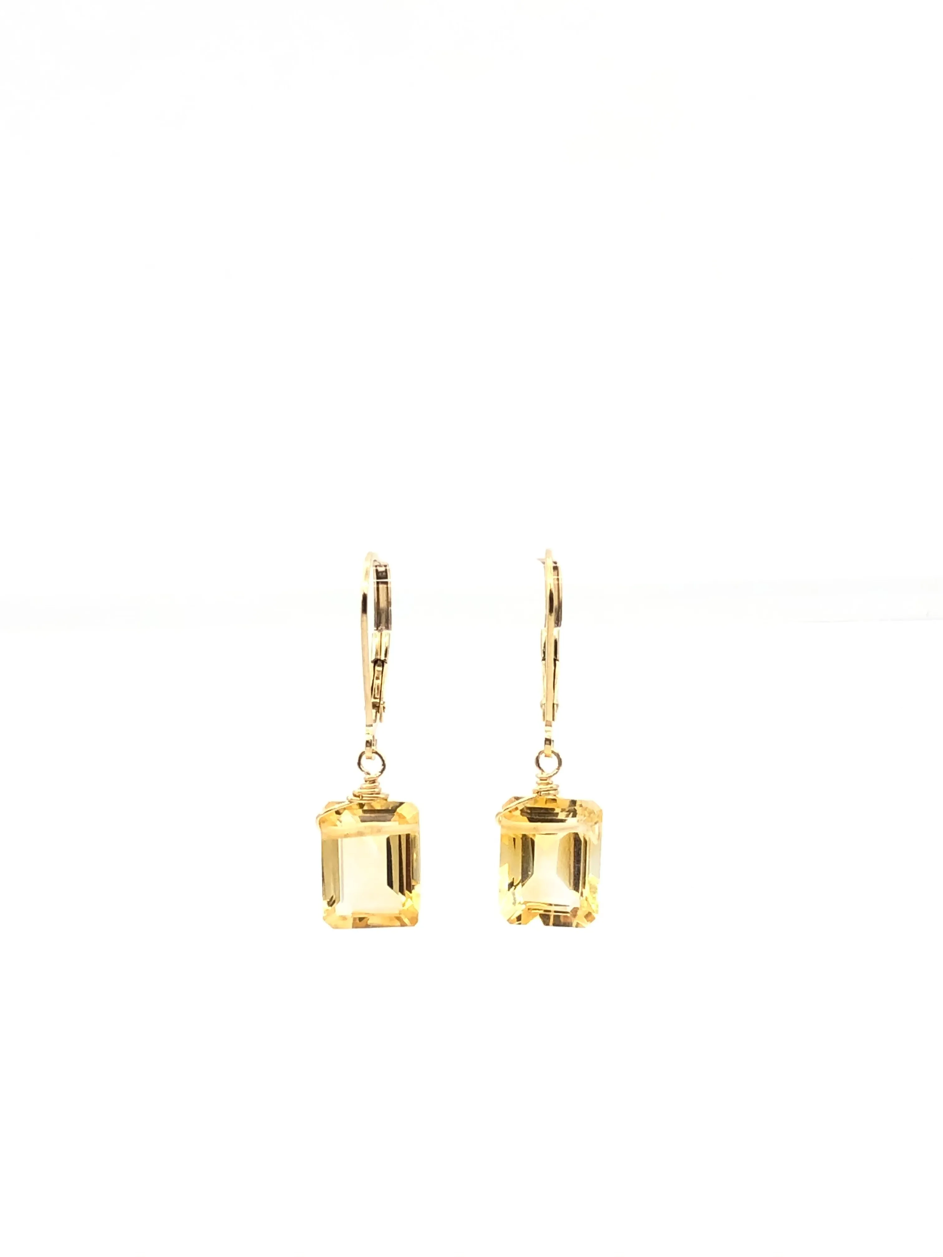 Emerald cut Citrine earrings silver