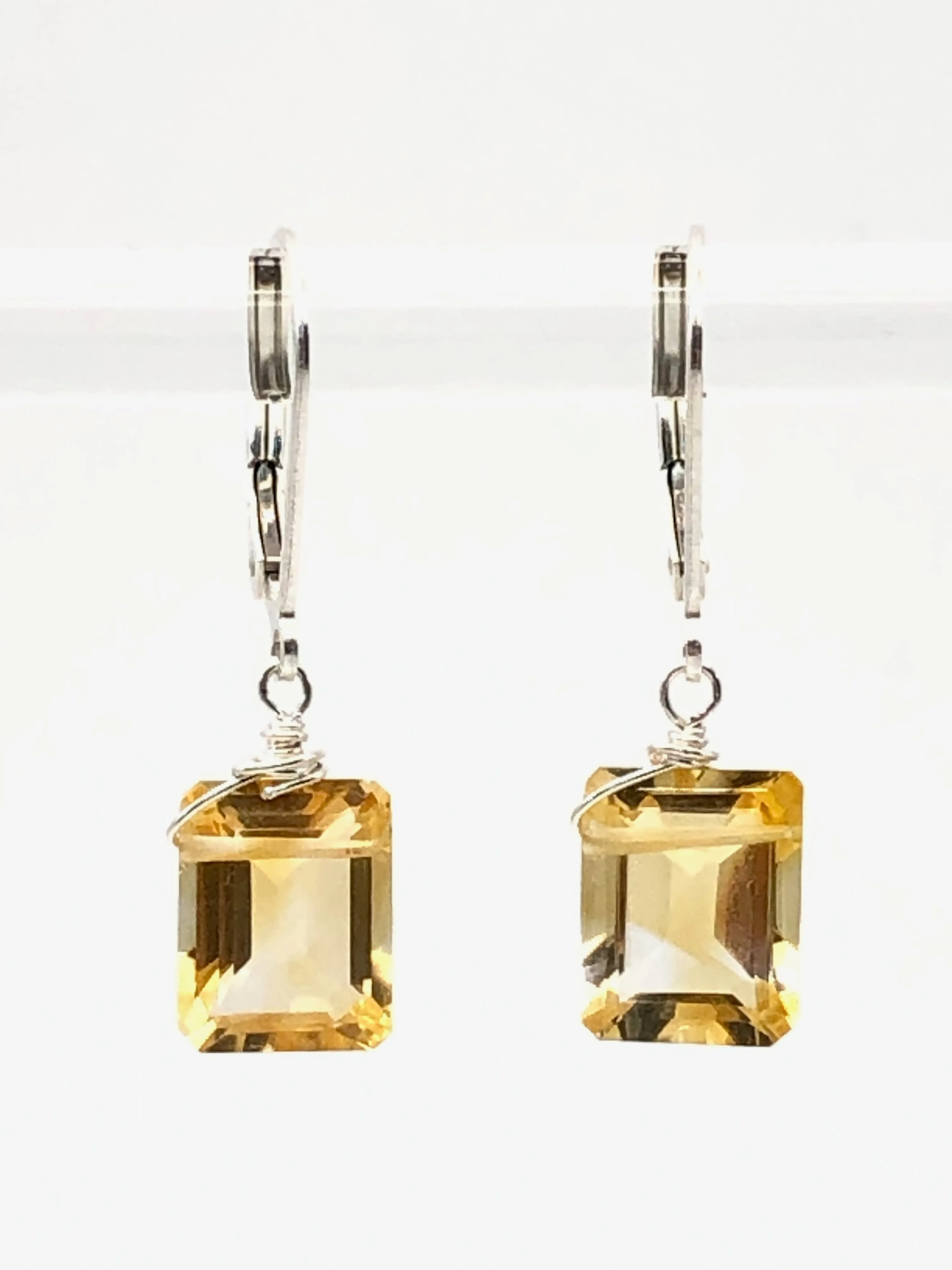 Emerald cut Citrine earrings silver