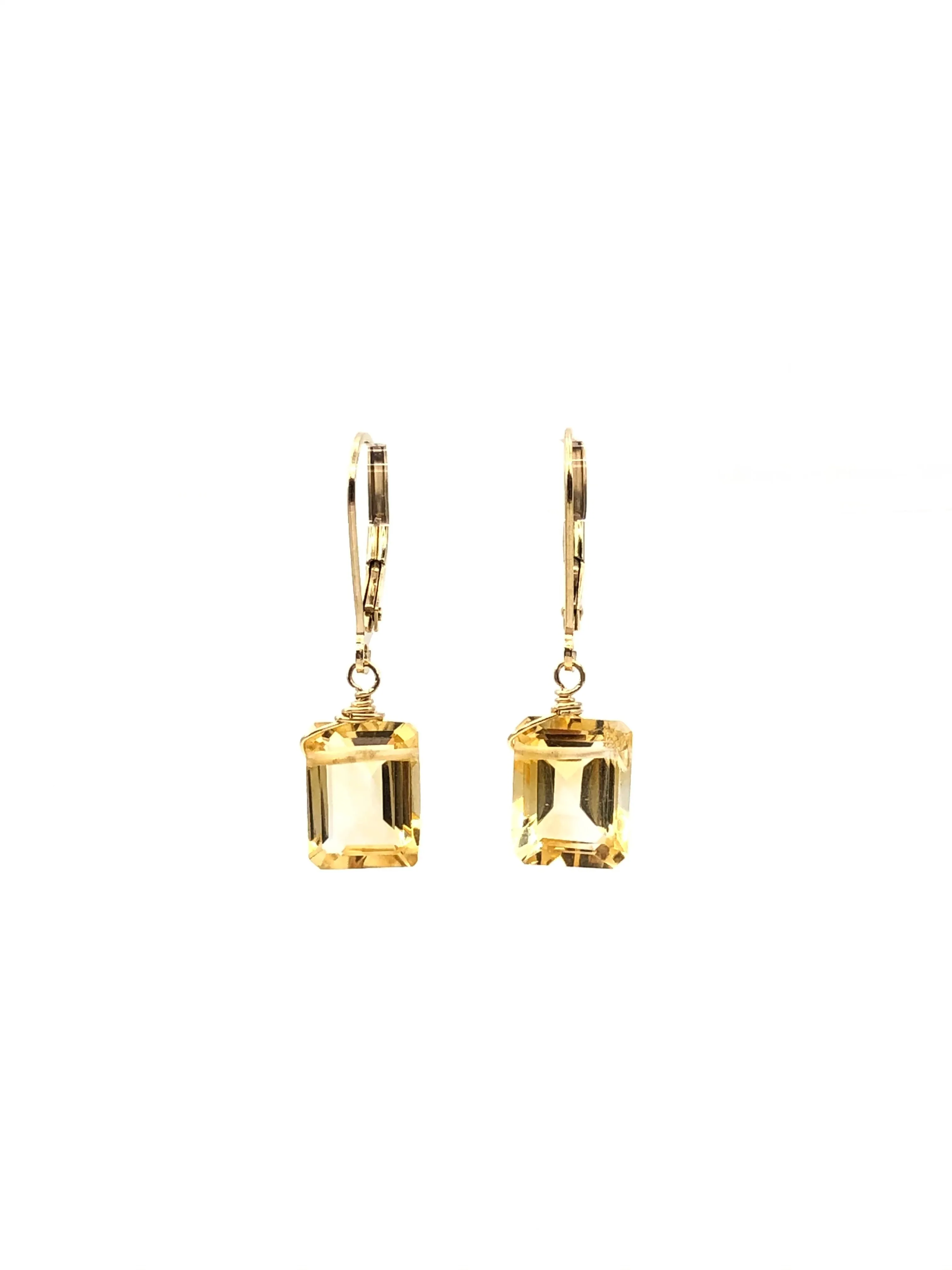 Emerald cut Citrine earrings silver