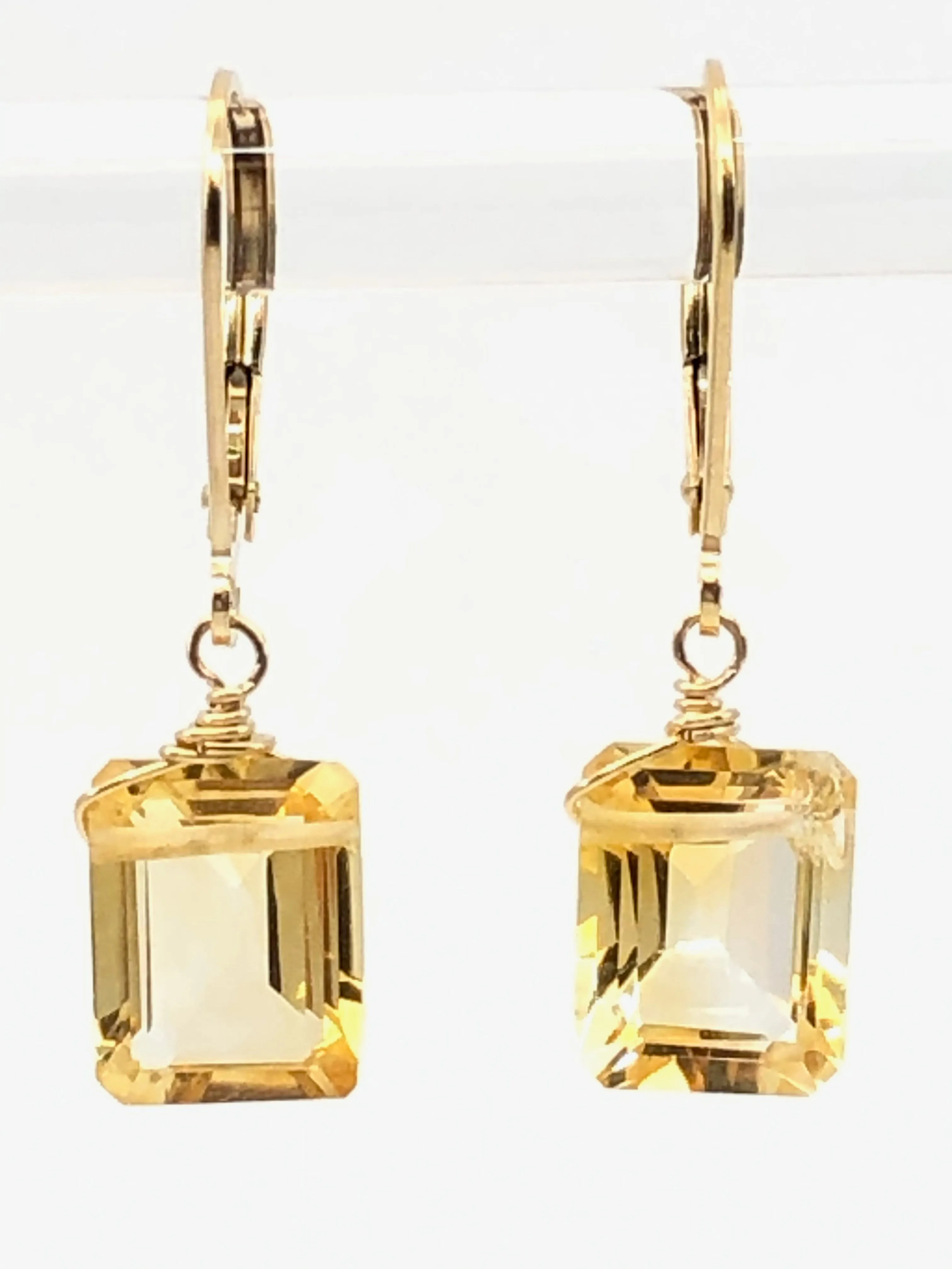 Emerald cut Citrine earrings silver