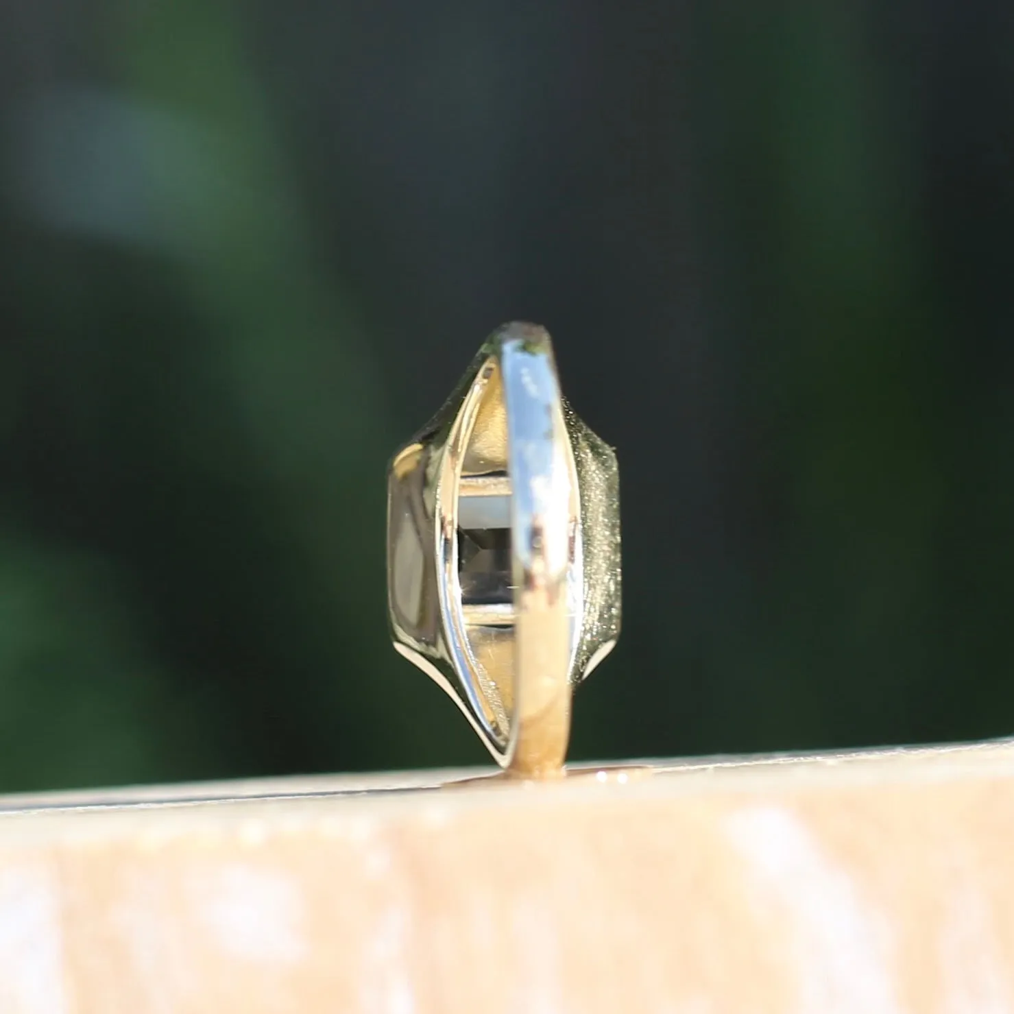 Emerald Cut London Blue Topaz Signet Ring With Diamond Halo, size N or 6.75