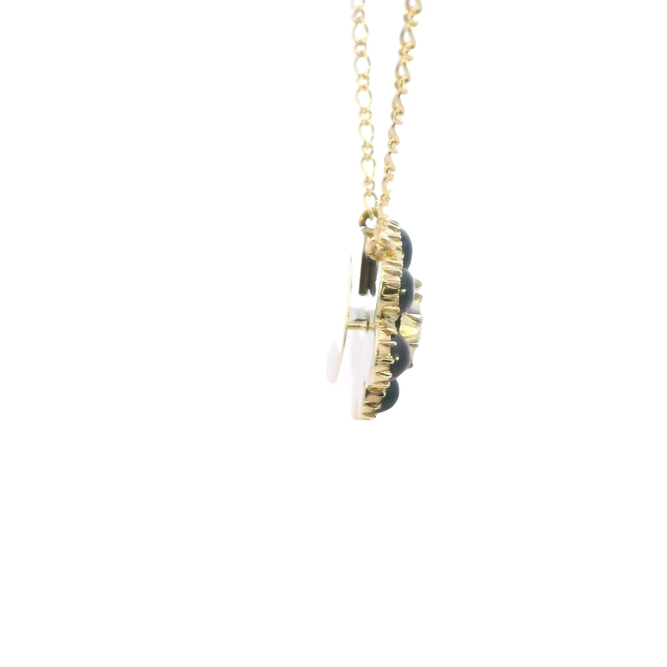 Enchanting 9ct Yellow Gold Aquamarine & Garnet Pendant with Chain