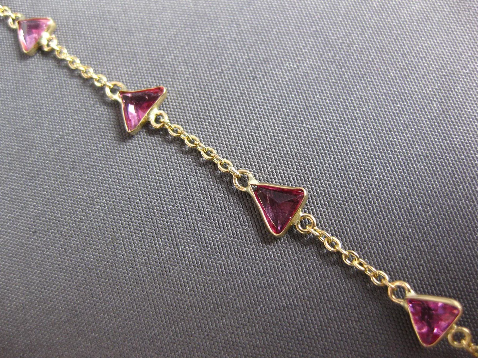 ESTATE 2.05CT AAA LIGHT PINK RUBY 14KT YELLOW GOLD TRILLION BY THE YARD BRACELET