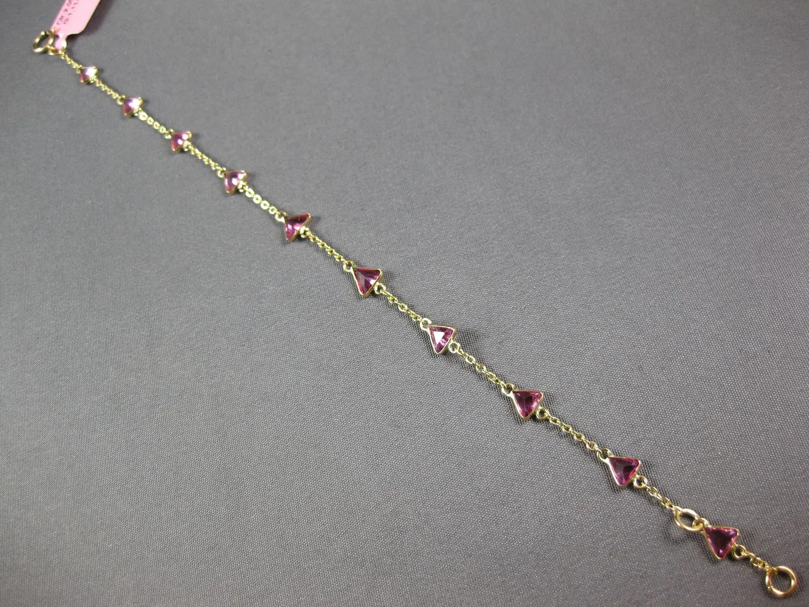 ESTATE 2.05CT AAA LIGHT PINK RUBY 14KT YELLOW GOLD TRILLION BY THE YARD BRACELET