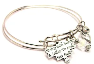 Every Girl Needs A Sailor To Make Her Smile Expandable Bangle Bracelet Set