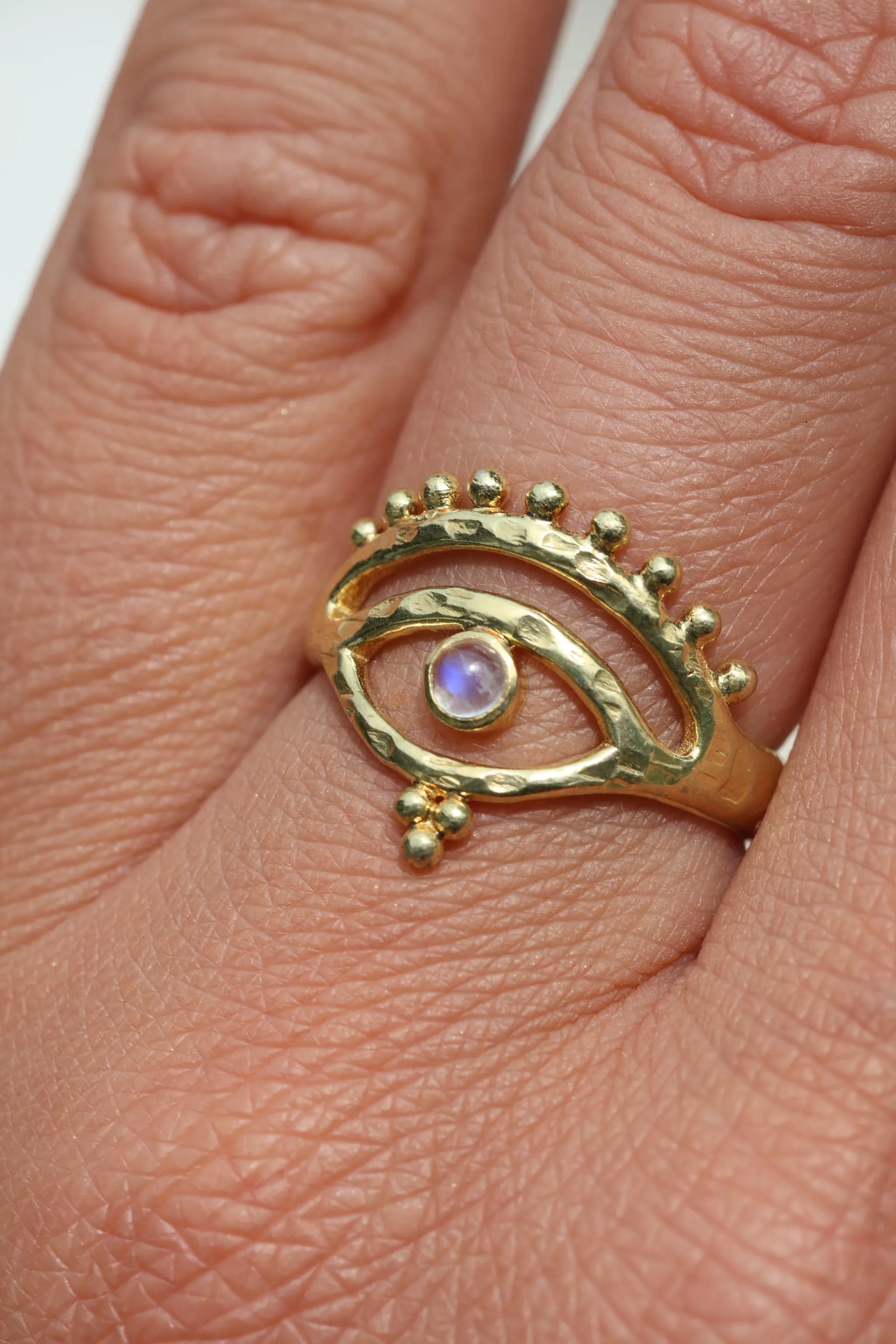 Eye of Protection Gold Rainbow Moonstone Ring