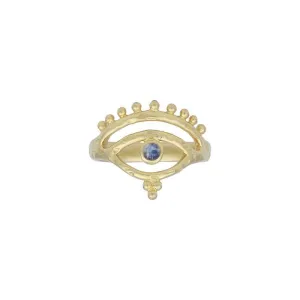 Eye of Protection Gold Rainbow Moonstone Ring