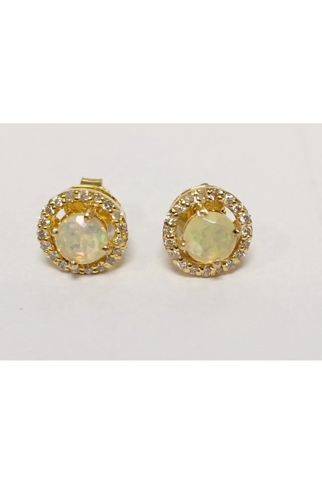 FC Creations Earrings 14K Gold Diamond Opal Studs | Yellow Gold  0.13 Carats | Clearance Final Sale