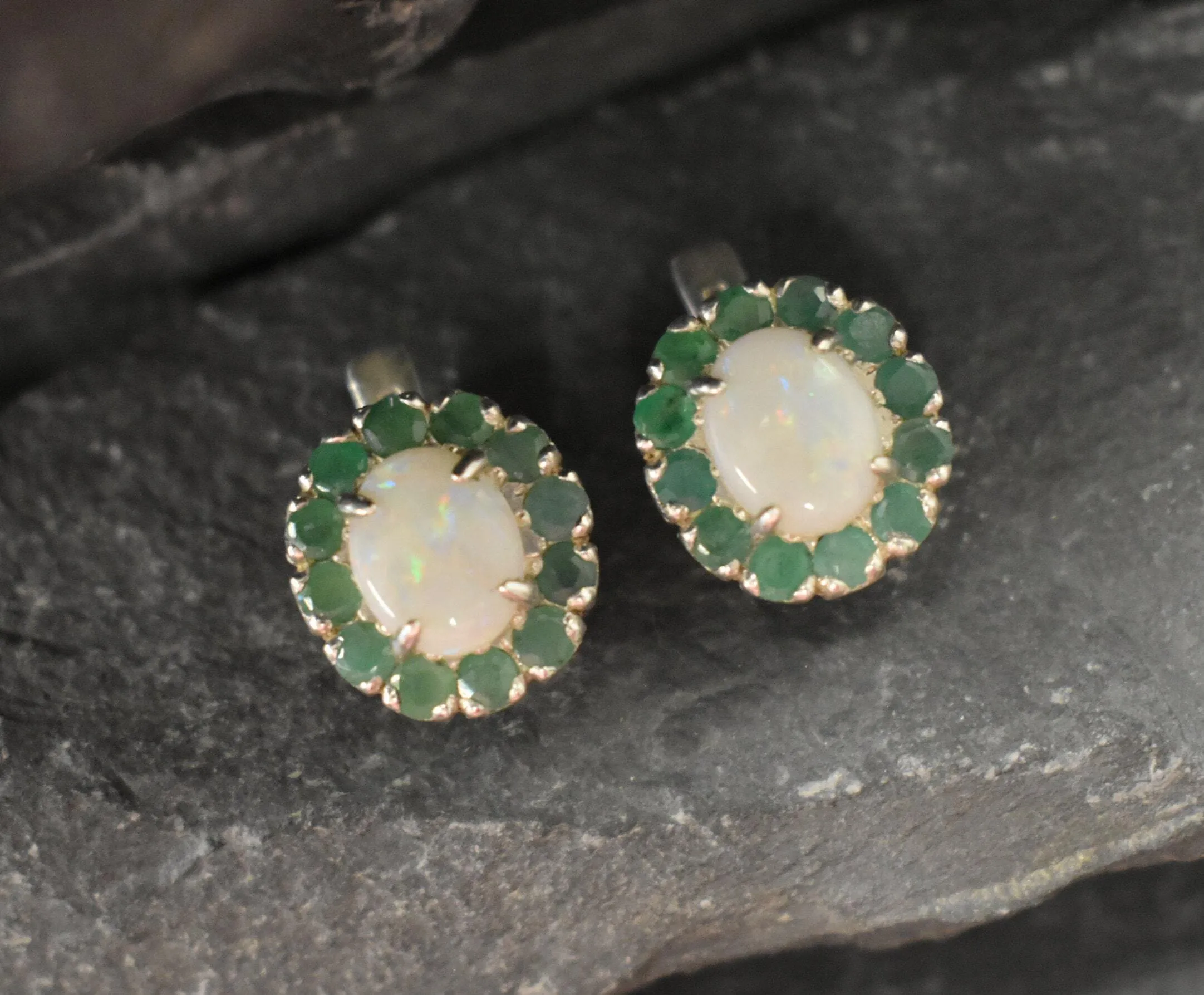 Fire Opal Earrings - Flower Opal Earrings - Real Emerald Earrings