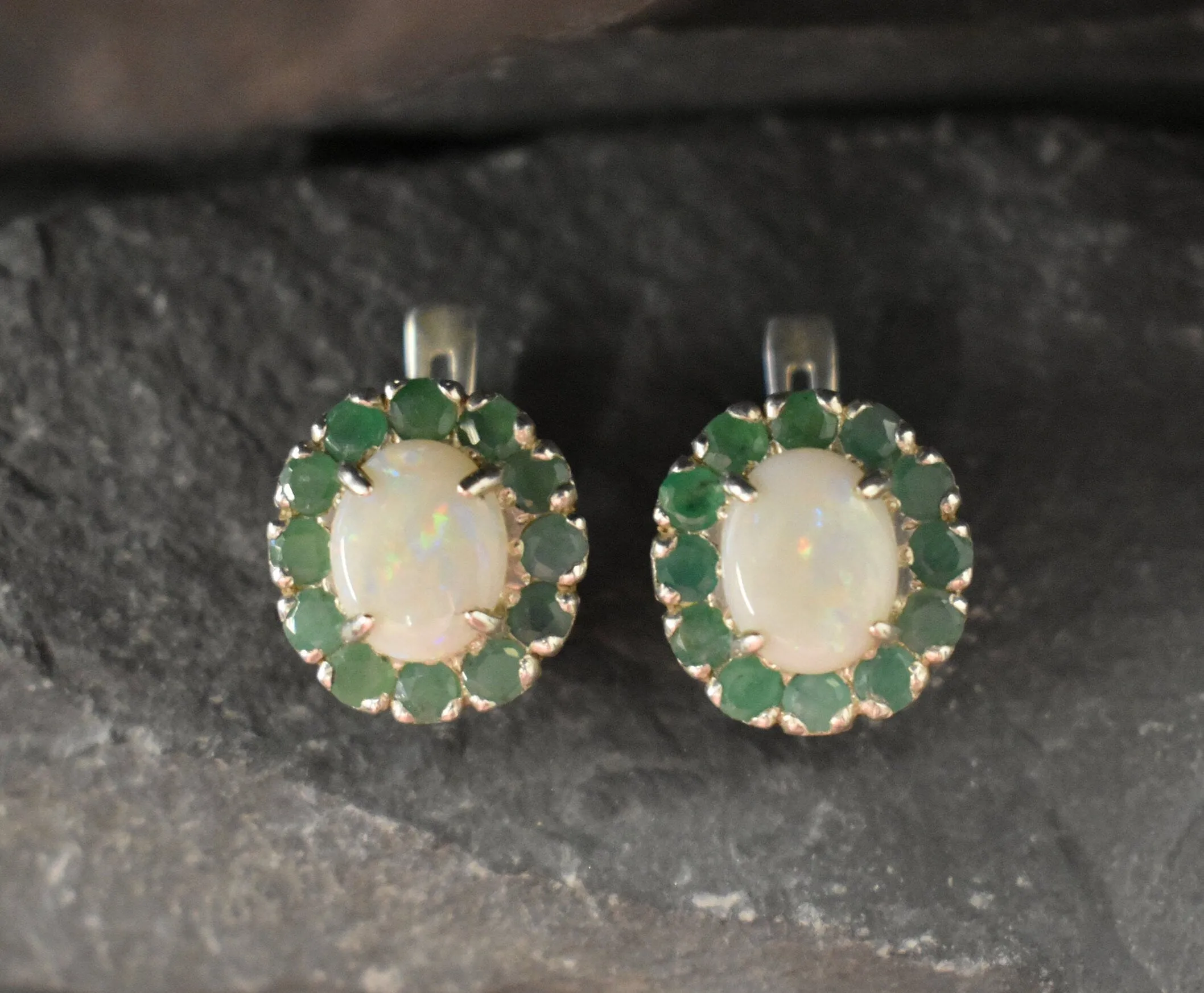 Fire Opal Earrings - Flower Opal Earrings - Real Emerald Earrings