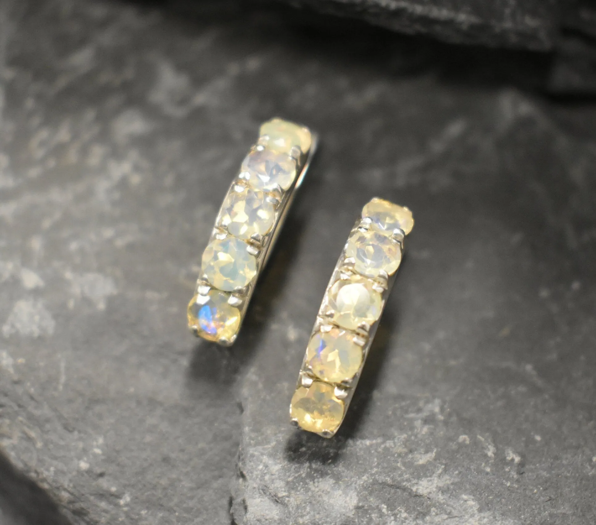 Fire Opal Earrings - Natural Ethiopian Opal ,White Bar Earrings