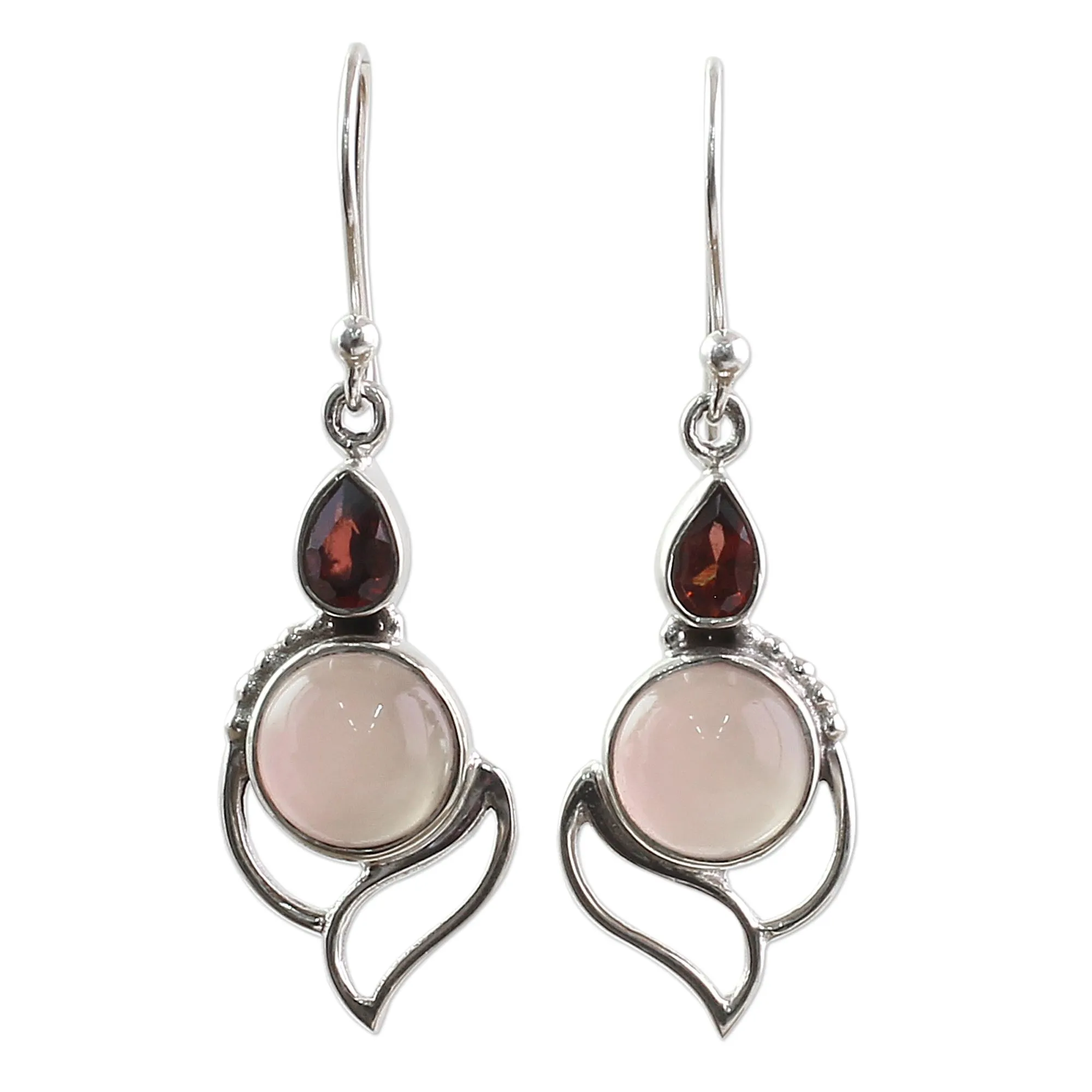 Garnet and Chalcedony Dangle Earrings from India - Pink Crest | NOVICA