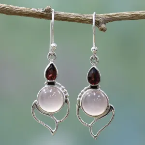 Garnet and Chalcedony Dangle Earrings from India - Pink Crest | NOVICA